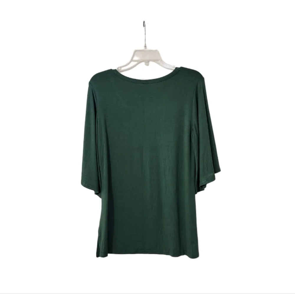 NWT Fashion Women's M V-Neck 3/4 Flutter/Bell Sleeve Lightweight Green Tunic Top